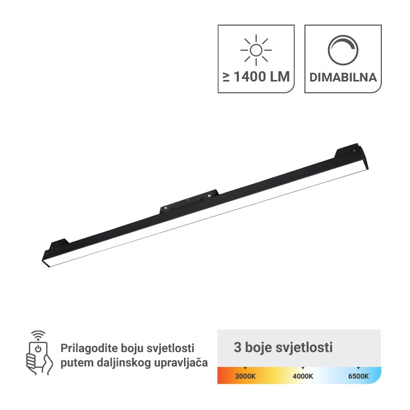 GREEN TECH LED magnetna svjetiljka Green Tech 20W, 3CCT, IP20, OSRAM LED, crna boja - MT01-20-20W-3CCT