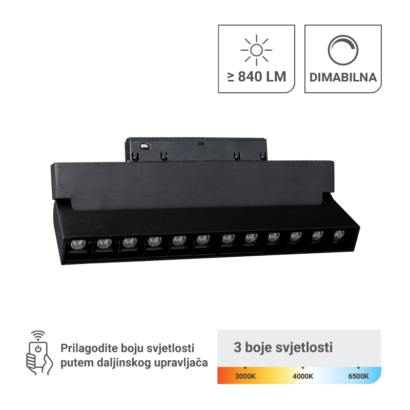GREEN TECH LED magnetna svjetiljka Green Tech 12W, 3CCT, IP20, OSRAM LED, crna boja - MT03-20-12W-3CCT