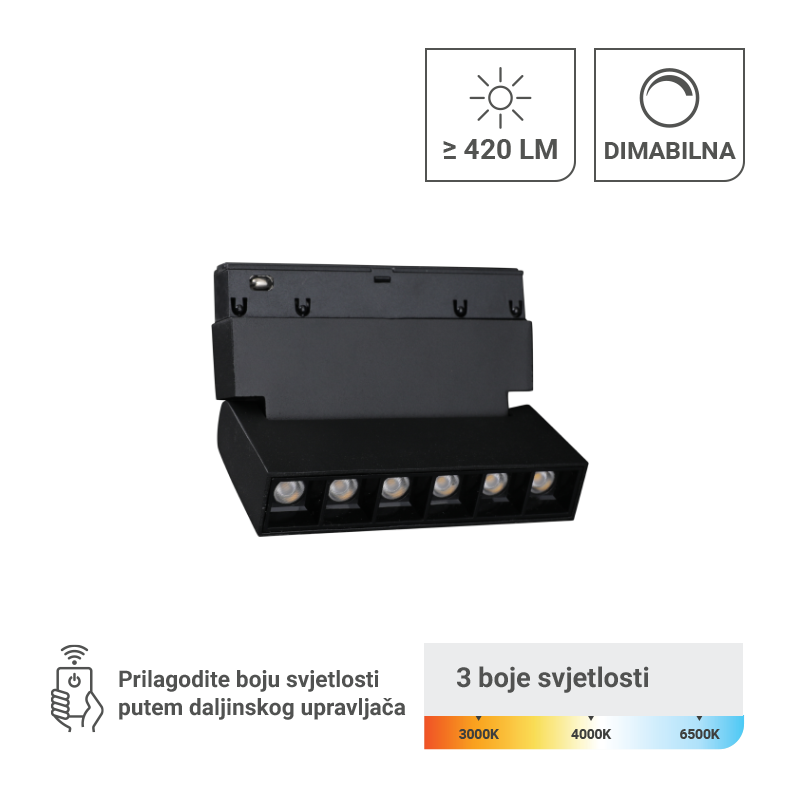 GREEN TECH LED magnetna svjetiljka Green Tech 6W, 3CCT, IP20, OSRAM LED, crna boja - MT03-20-6W-3CCT