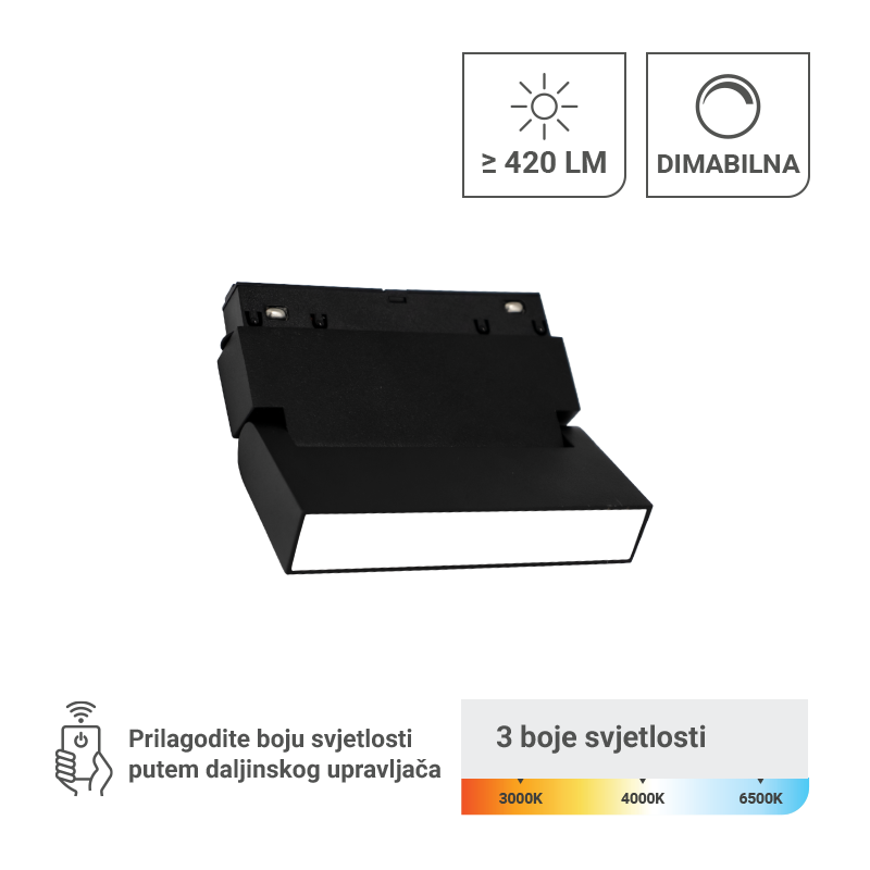 GREEN TECH LED magnetna svjetiljka Green Tech 6W, 3CCT, IP20, OSRAM LED, crna boja - MT05-20-6W-3CCT