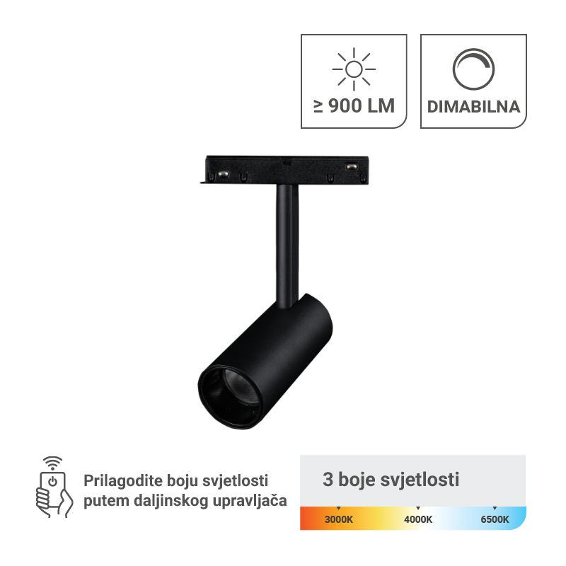 GREEN TECH LED magnetna svjetiljka Green Tech 10W, 3CCT, IP20, OSRAM LED, crna boja - MT08-20-10W-3CCT