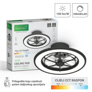 GREEN TECH Stropni ventilator sa svjetiljkom Green Tech, 18", 40W, 3CCT, crni - FNX-18BK