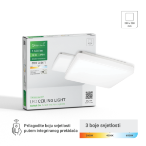 GREEN TECH LED plafonjera Green Tech 18W, 3CCT, 28x28cm, IP54, bijela - CLW-032S-18W-3CC