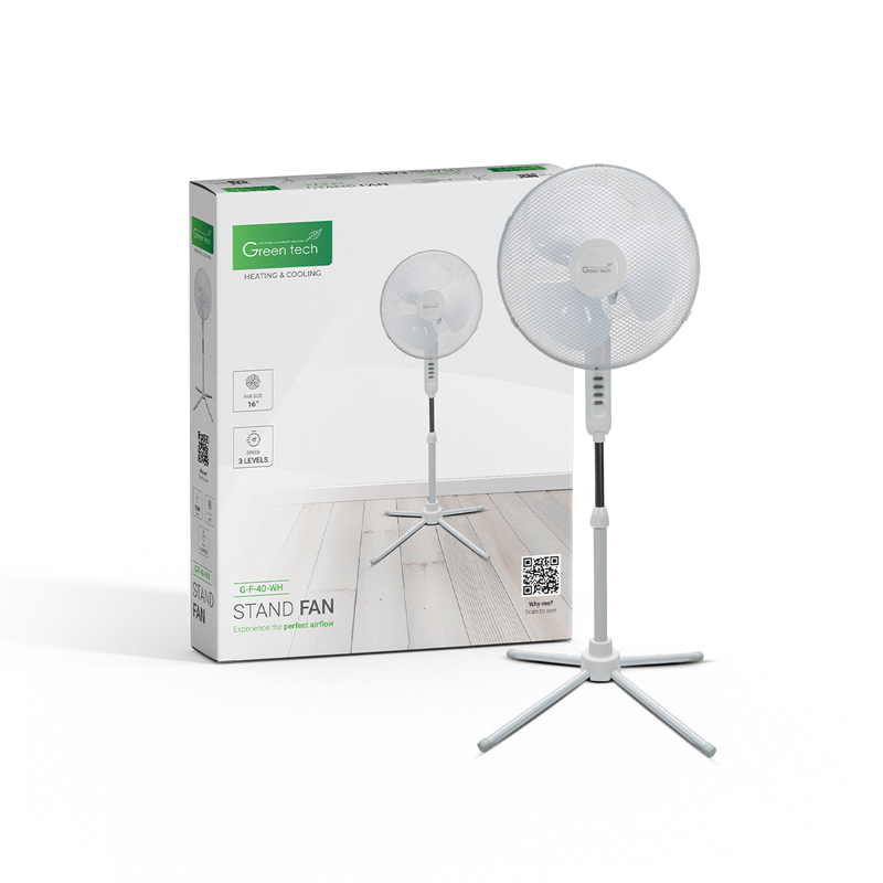 GREEN TECH Ventilator s postoljem Green Tech 50W, 16“, bijela boja - G-F-40-WH