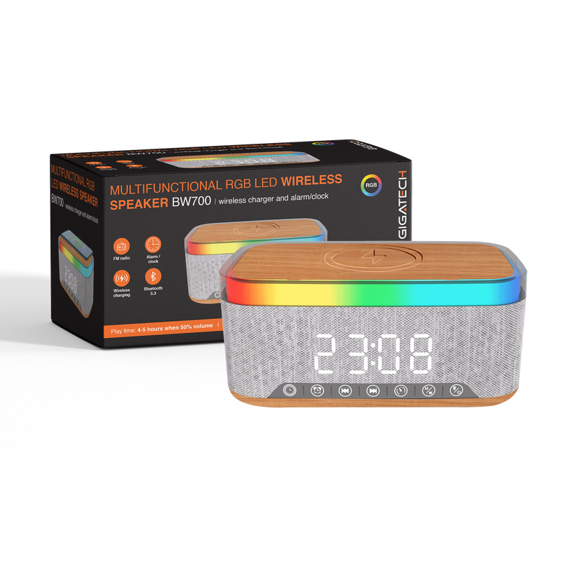 GIGATECH Bluetooth zvučnik, wireless punjač i alarm/sat Gigatech BW700 RGB