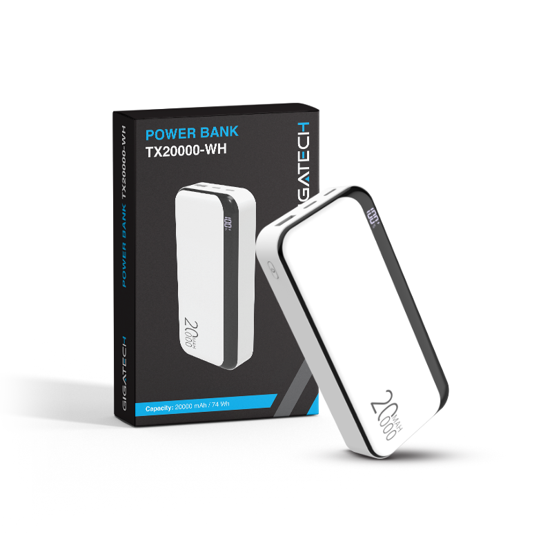 GIGATECH Power bank Gigatech 20000 mAh, USB i C izlazi, bijeli - TX20000-WH