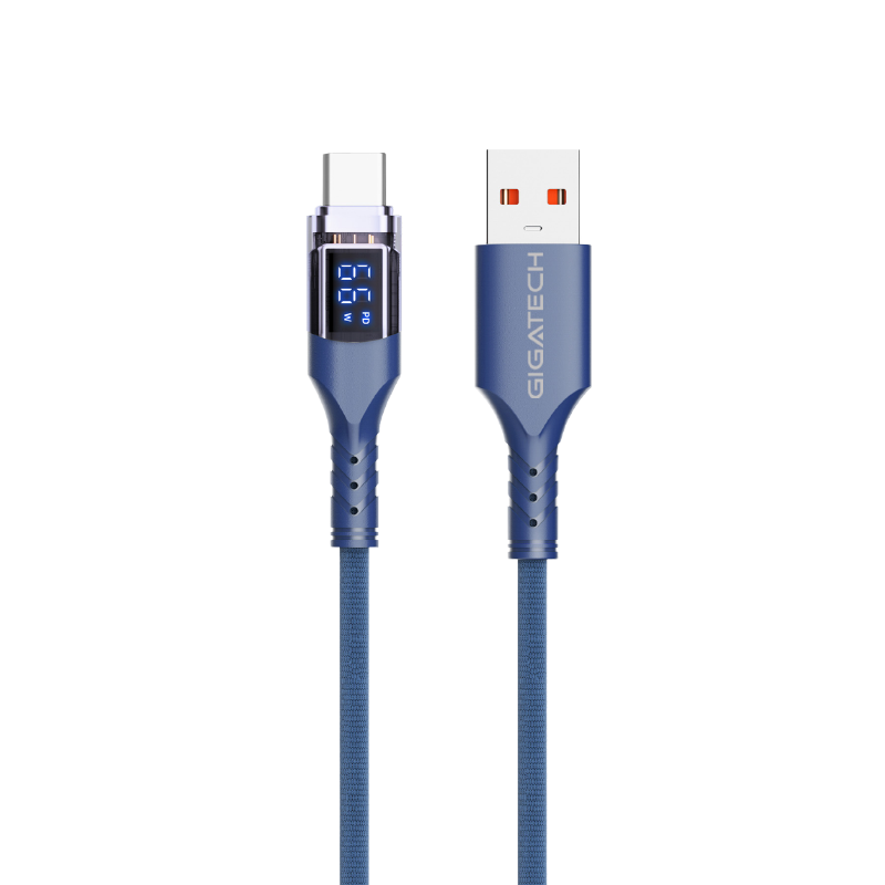 GIGATECH USB na C kabel Gigatech XB806 1m, s LED display-om, plavi