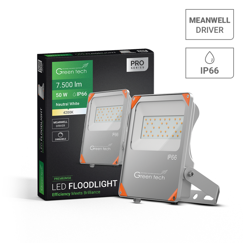 GREEN TECH Premium LED reflektor Green Tech, 50W, 150 lm/W, 4200K, IP66, Meanwell XLG - PREMIUM50