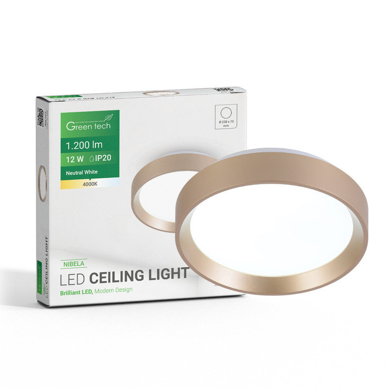 GREEN TECH LED plafonjera Green Tech, 12W, 4000K, IP20, zlatna, promjer 25,8 - NIBELA