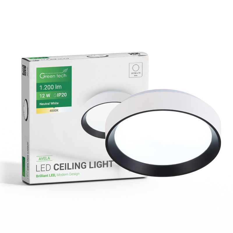 GREEN TECH LED plafonjera Green Tech, 12W, 4000K, IP20, bijela + crna, promjer 25,8 cm - AVELA