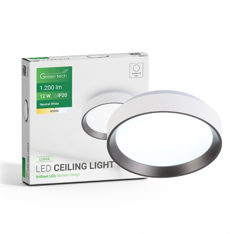 GREEN TECH LED plafonjera Green Tech, 12W, 4000K, IP20, bijela + antracit, promjer 25,8 cm - LUVIA