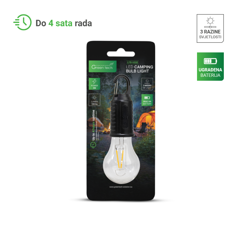 GREEN TECH LED kamping žarulja Green Tech, 3W, 3000K, 100 lm, 8/1 - LFB-6000