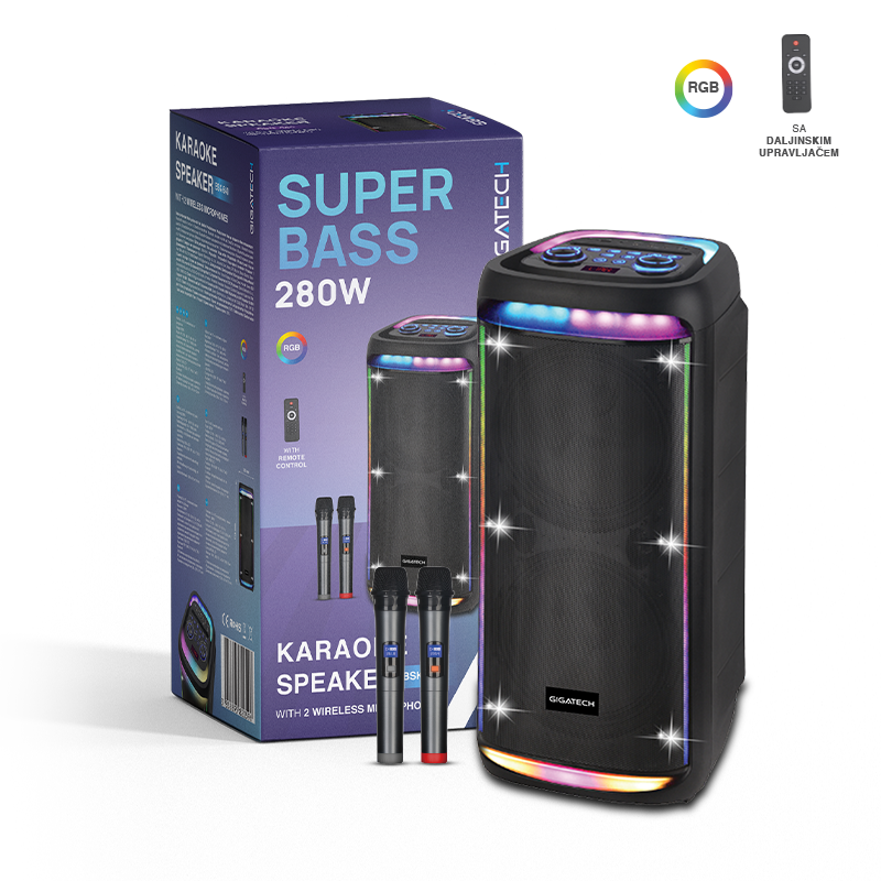 GIGATECH Zvučnik Gigatech BSK-540 (FM/USB/TF/BT/AUX/TWS) 2x10" karaoke s 2 wireless mik.