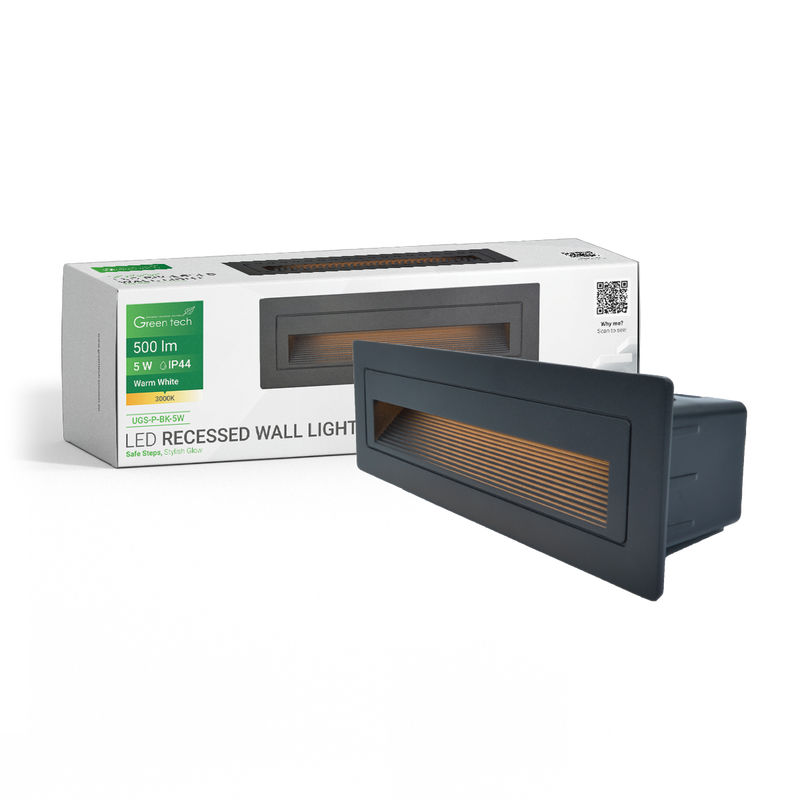 GREEN TECH LED ugradna zidna svjetiljka Green Tech 5W, 3000K IP44, crna - UGS-P-BK-5W
