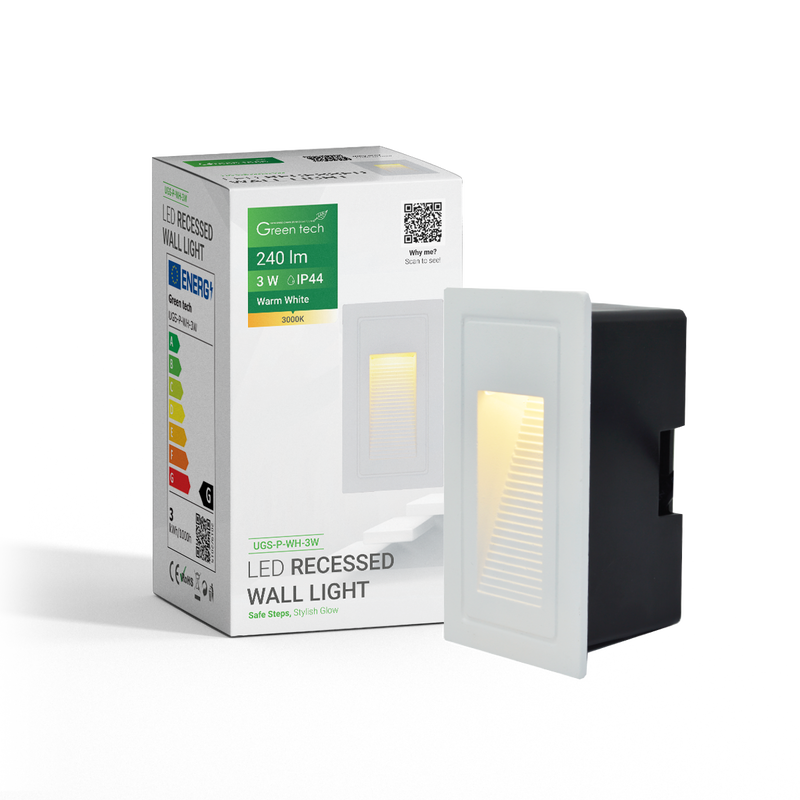 GREEN TECH LED ugradna zidna svjetiljka Green Tech 3W, 3000K IP44, bijela - UGS-P-WH-3W