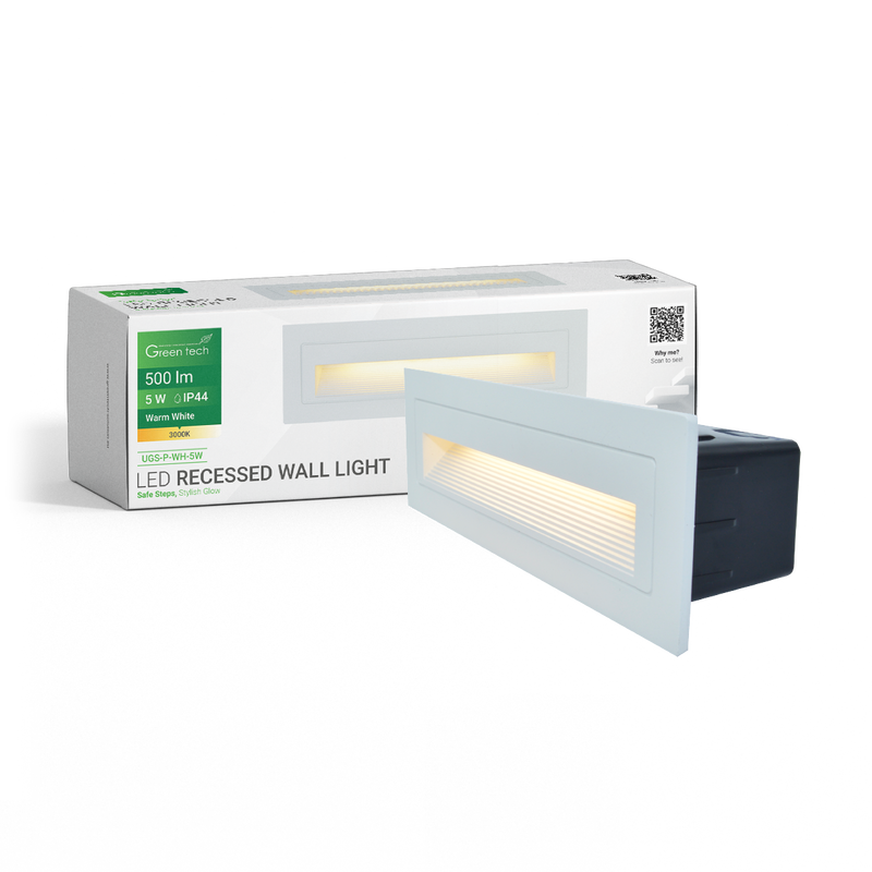 GREEN TECH LED ugradna zidna svjetiljka Green Tech 5W, 3000K IP44, bijela - UGS-P-WH-5W