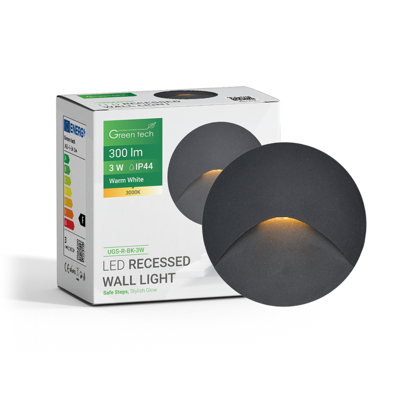 GREEN TECH LED ugradna zidna svjetiljka Green Tech 3W, 3000K IP44, crna - UGS-R-BK-3W