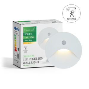 GREEN TECH LED ugradna zidna svjetiljka sa senzorom Green Tech 3W, 3000K IP44, bijela - UGS-R-WH-S-3W