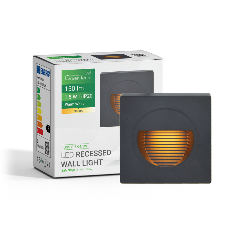 GREEN TECH LED ugradna zidna svjetiljka Green Tech 1,5W, 3000K IP20, crna - UGS-S-BK-1,5W