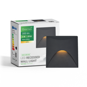GREEN TECH LED ugradna zidna svjetiljka Green Tech 3W, 3000K IP44, crna - UGS-S-BK-3W