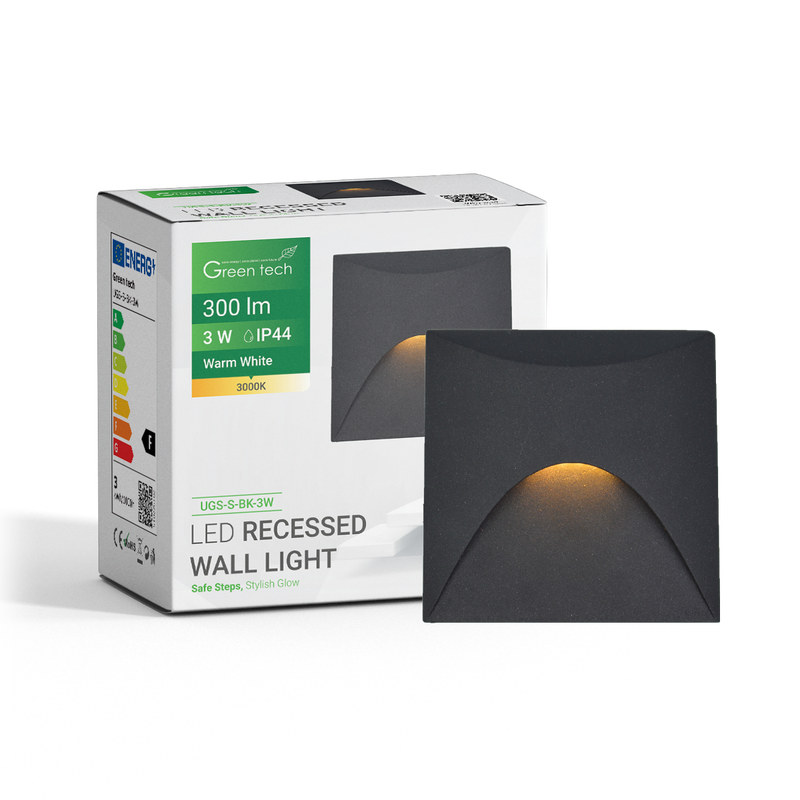 GREEN TECH LED ugradna zidna svjetiljka Green Tech 3W, 3000K IP44, crna - UGS-S-BK-3W