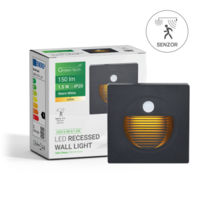 GREEN TECH LED ugradna zidna svjetiljka sa senzorom Green Tech 1,5W, 3000K IP20, crna - UGS-S-BK-S-1,5W