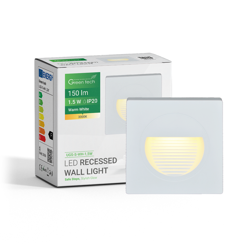 GREEN TECH LED ugradna zidna svjetiljka Green Tech 1,5W, 3000K IP20, bijela - UGS-S-WH-1,5W