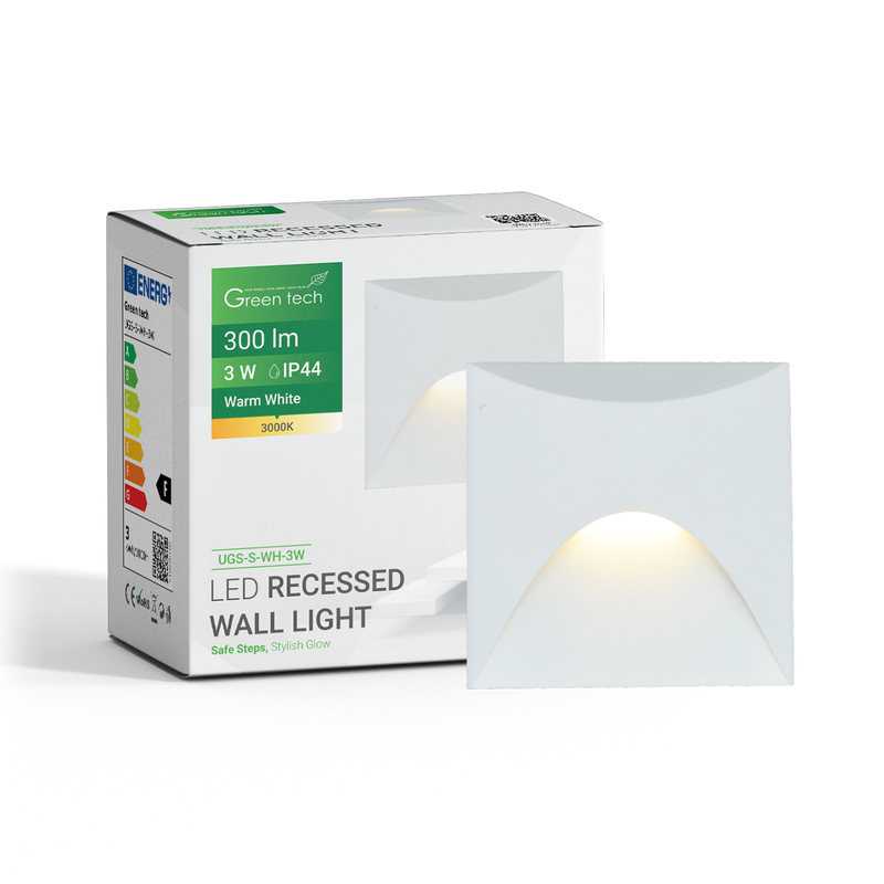 GREEN TECH LED ugradna zidna svjetiljka Green Tech 3W, 3000K IP44, bijela - UGS-S-WH-3W