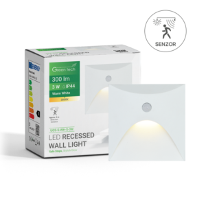 GREEN TECH LED ugradna zidna svjetiljka sa senzorom Green Tech 3W, 3000K IP44, bijela - UGS-S-WH-S-3W
