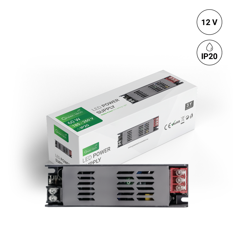 GREEN TECH LED napajanje Green Tech 60W, 12V, IP20 - PS-IP20-12V-60W