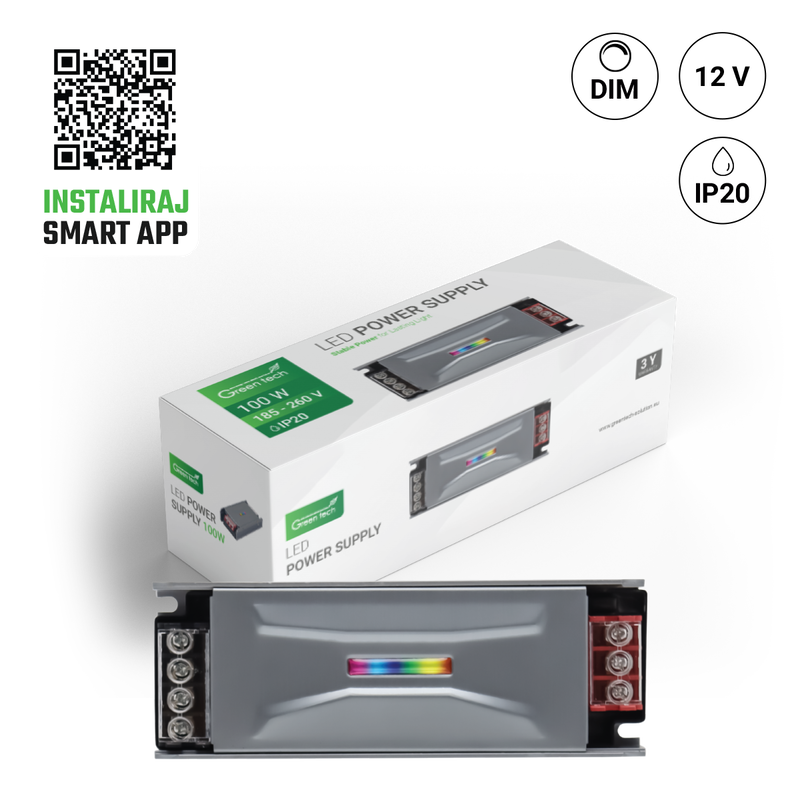 GREEN TECH LED napajanje+ Kontroler Green Tech SMART 100W, 12V, IP20 - PS-SMART12V-100W