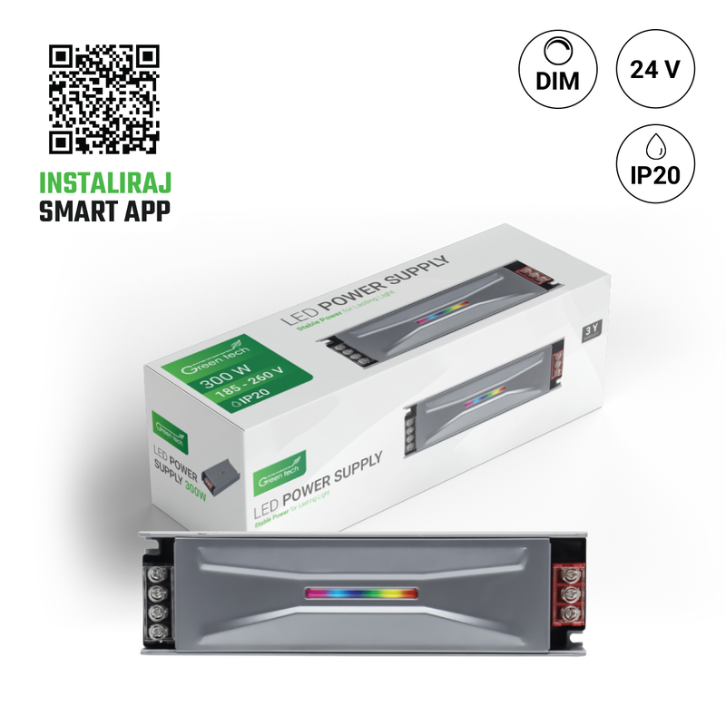 GREEN TECH LED napajanje+ Kontroler Green Tech SMART 300W, 24V, IP20 - PS-SMART24V-300W