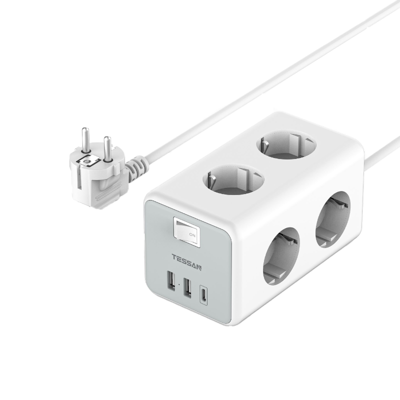 Tessan Produžni kabel Tessan TS-306-C, 6x AC, 2x USB-A, 1x USB-C, 2m, 15W