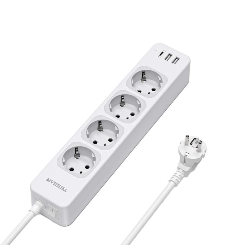 Tessan Produžni kabel Tessan TS-307-C, 4x AC, 2x USB-A, 1x USB-C, 2m, 15W