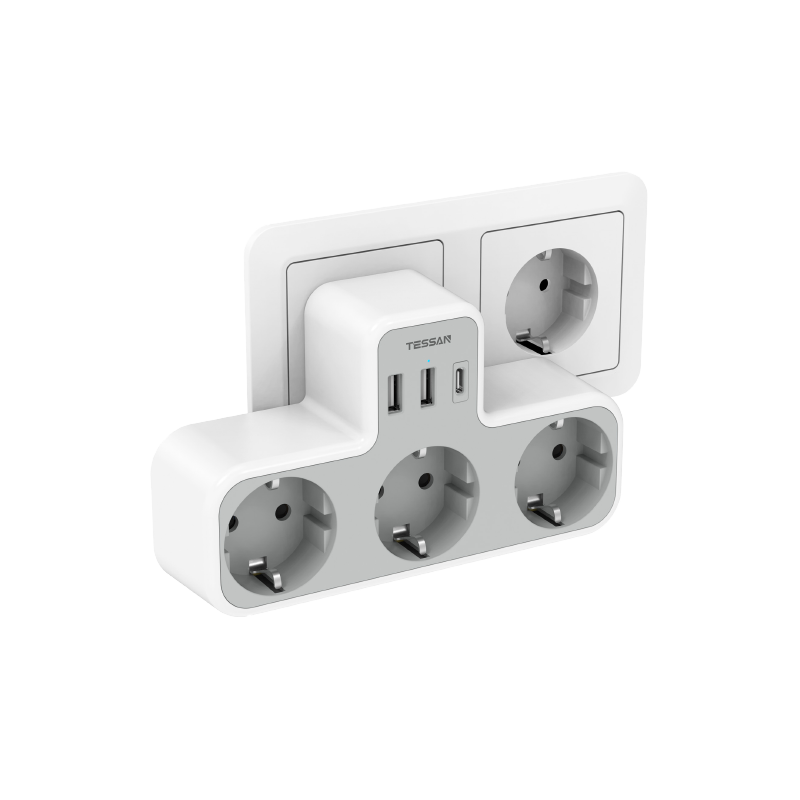 Tessan Zidna utičnica Tessan TS-323-C, 3x AC, 2x USB-A, 1x USB-C, 15W