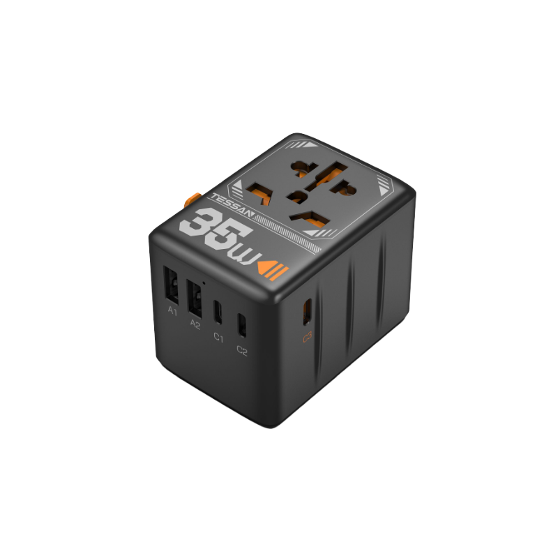 Tessan Putni adapter Tessan TS-WTA02, 2x USB-A, 3x USB-C, PD 35W, univerzalni, crni