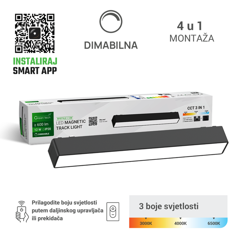 GREEN TECH LED magnetna svjetiljka Green Tech "MYSTYLE" 12W, 3CCT, Dim./ Smart Lamp APP - MYSTYLE-1-12W