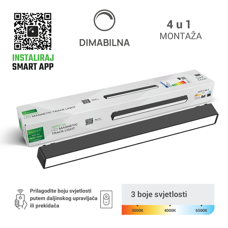 GREEN TECH LED magnetna svjetiljka Green Tech "MYSTYLE" 18W, 3CCT, Dim./ Smart Lamp APP - MYSTYLE-1-18W