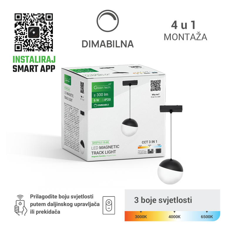 GREEN TECH LED magnetna svjetiljka Green Tech "MYSTYLE" 6W, 3CCT, Dim./ Smart Lamp APP - MYSTYLE-15-6W