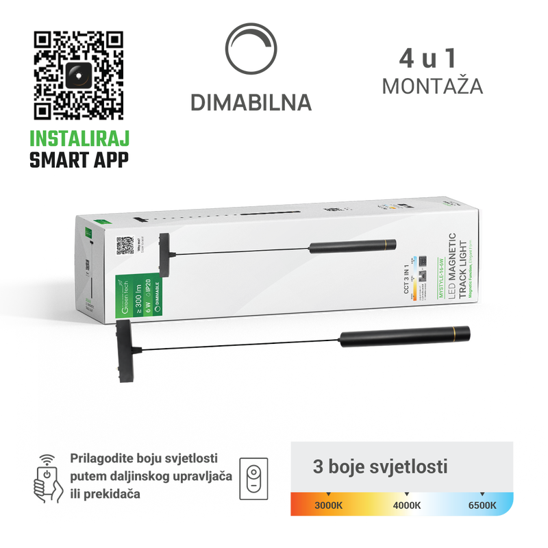 GREEN TECH LED magnetna svjetiljka Green Tech "MYSTYLE" 6W, 3CCT, Dim./ Smart Lamp APP - MYSTYLE-16-6W