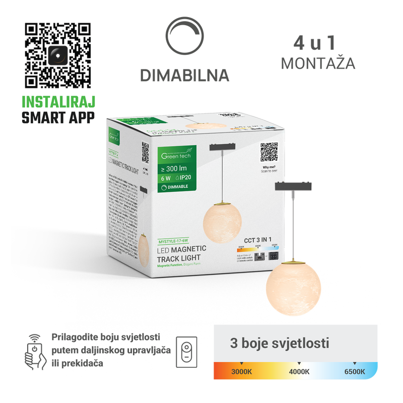 GREEN TECH LED magnetna svjetiljka Green Tech "MYSTYLE" 6W, 3CCT, Dim./ Smart Lamp APP - MYSTYLE-17-6W