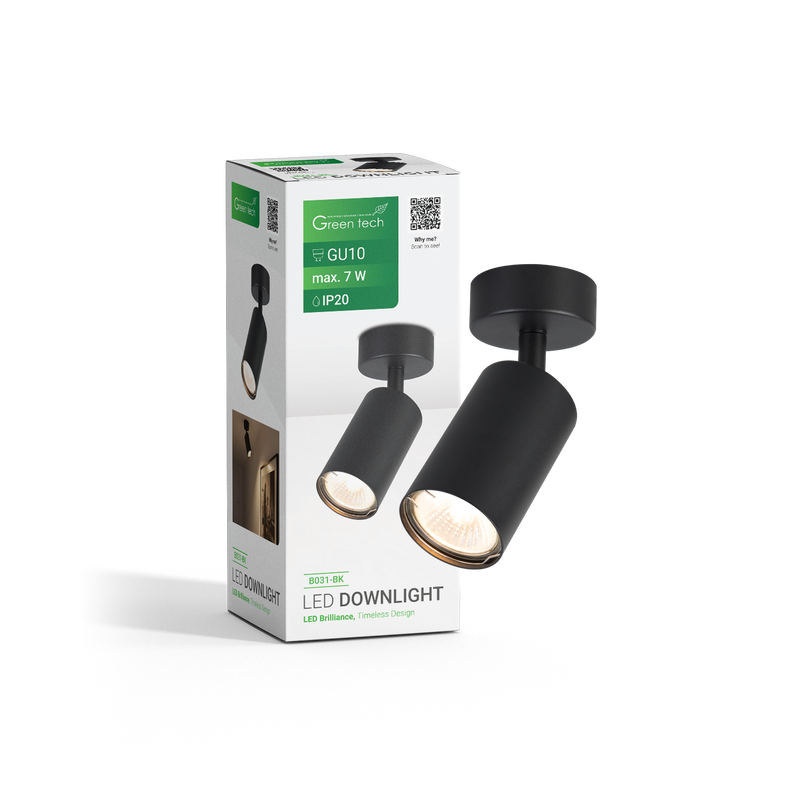 GREEN TECH Reflektor nadgradni Green Tech, crna boja, grlo GU10 - B031-BK