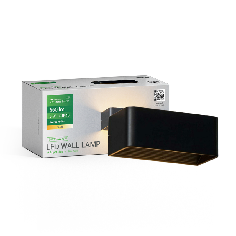 GREEN TECH LED zidna svjetiljka Green Tech 6W, 3000K, IP40, crna boja - B8070-6W-WW