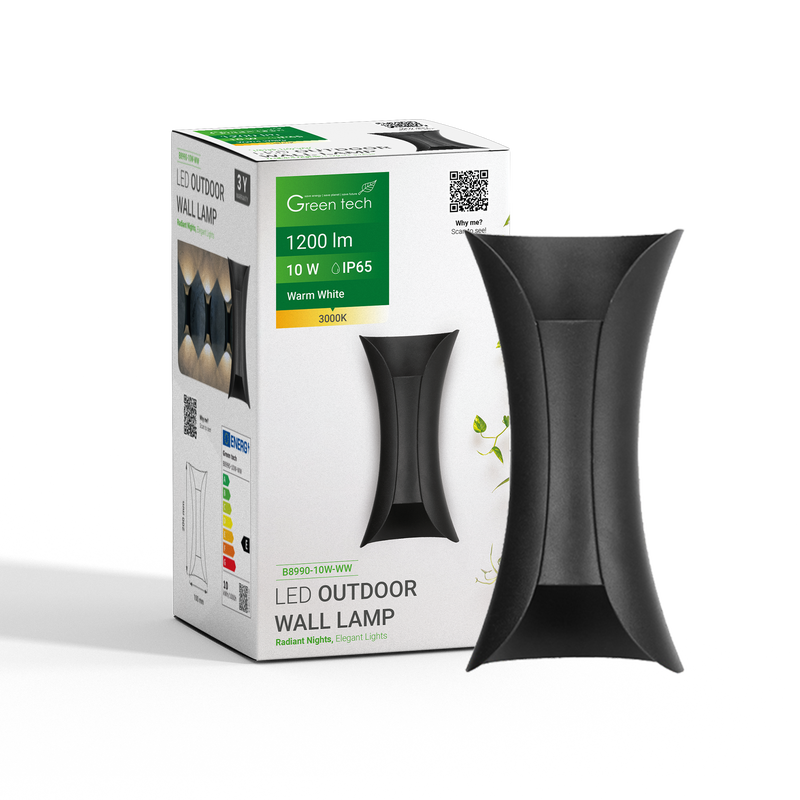 GREEN TECH LED vanjska zidna svjetiljka Green Tech 10W, 3000K, IP65, crna boja - B8990-10W-WW