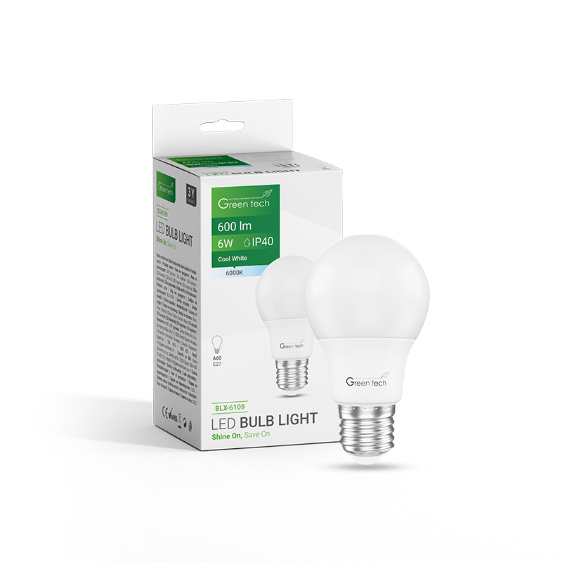 GREEN TECH LED žarulja Green Tech 6W, 6000K, E27, A60, Flux: 600 lm, IP40, Epistar chip - BLX-6109