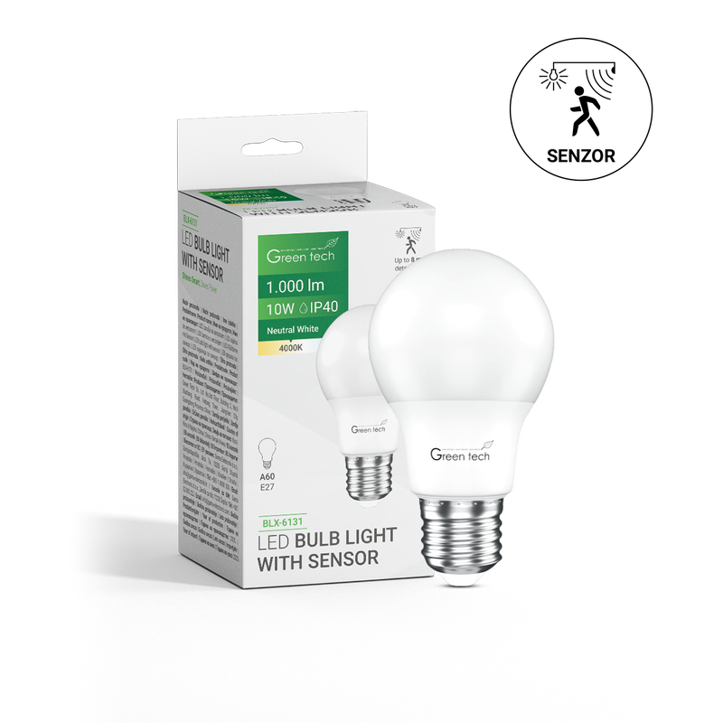 GREEN TECH LED žarulja Green Tech sa senzorom pokreta i fotoćelijom, 10W, 4000K, E27, A60 - BLX-6131