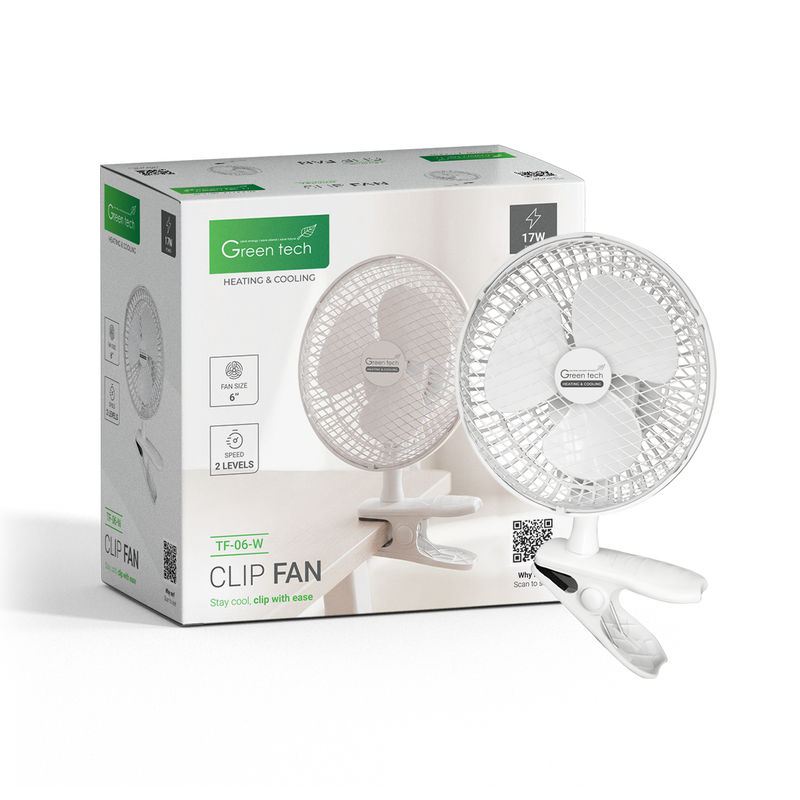 GREEN TECH Ventilator s kopčom Green Tech 17W, 6", bijela boja - TF-06-W