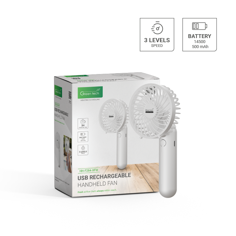 GREEN TECH Prijenosni ventilator Green Tech, 1.1W, bijeli, sa USB punjenjem - HH-F284-XFW