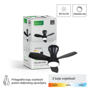 GREEN TECH Stropni ventilator sa svjetiljkom Green Tech, 24", 18W, 3CCT, crni - HNX-15