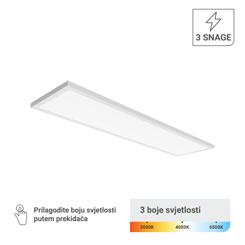 GREEN TECH LED panel NADGRADNI Green Tech 300 x 1200 x 38mm, 48W, 3 CCT, 3 SNAGE, 127lm/W - PLX-SF-30120-48W